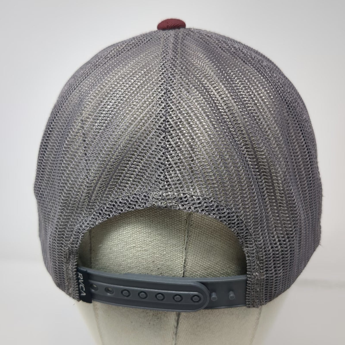 RVCA Trucker Hat Gray Red One Size Snapback Mesh Back Logo Patch Mid Fit Skate