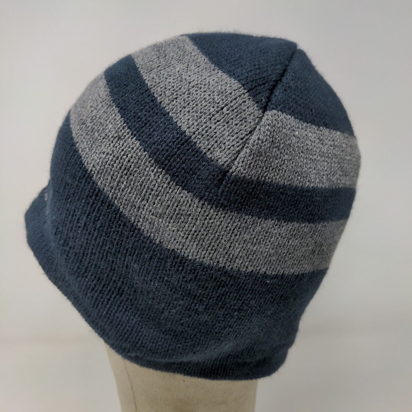 Port Authority Men's Knit Beanie Hat Cap Blue Gray Striped Acrylic Embroidered
