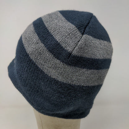 Port Authority Men's Knit Beanie Hat Cap Blue Gray Striped Acrylic Embroidered