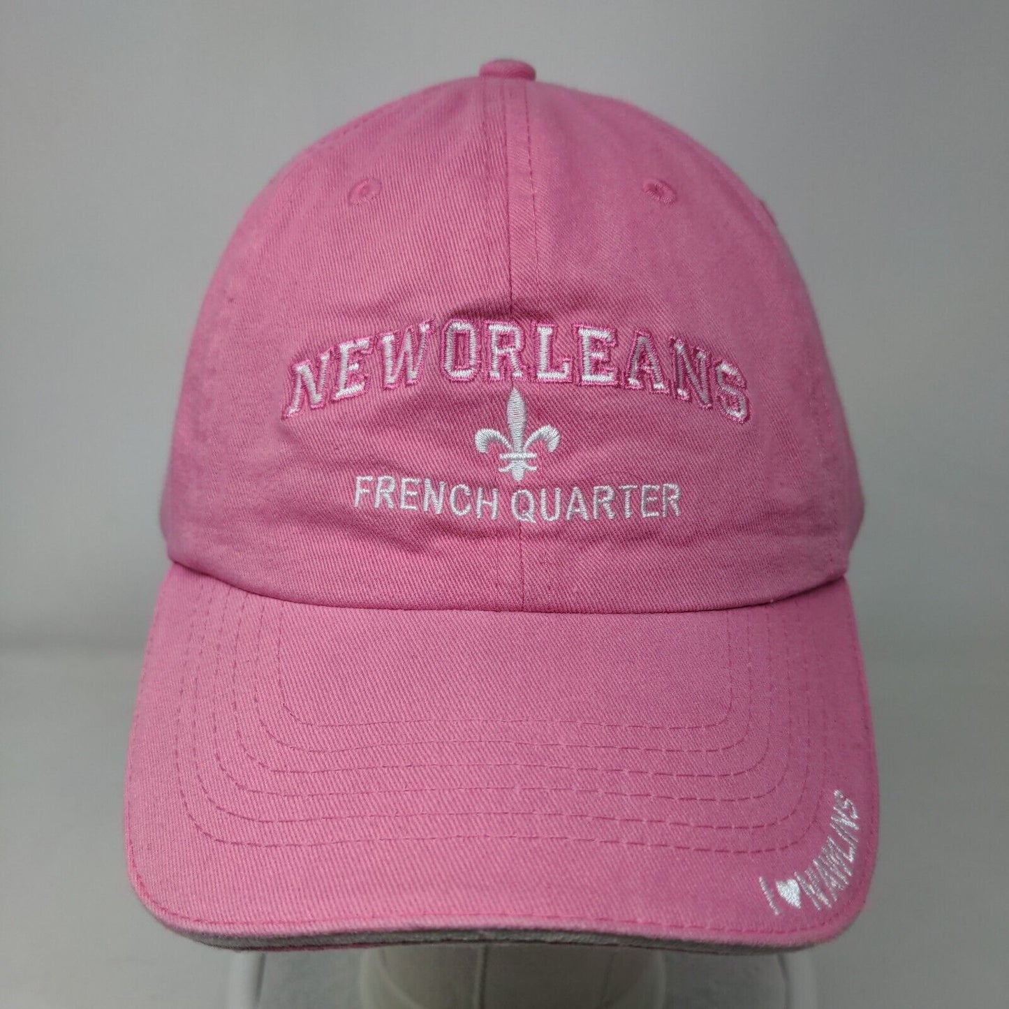 New Orleans French Quarter Strapback Hat Pink Embroidered Adult I Love Nawlins