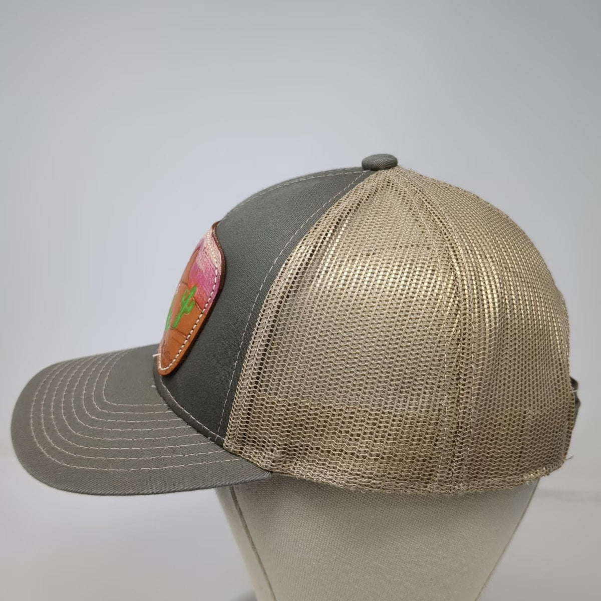Outdoor Cap Baseball Cap Gray One Size Leather Patch Desert Cacti Strapback Hat