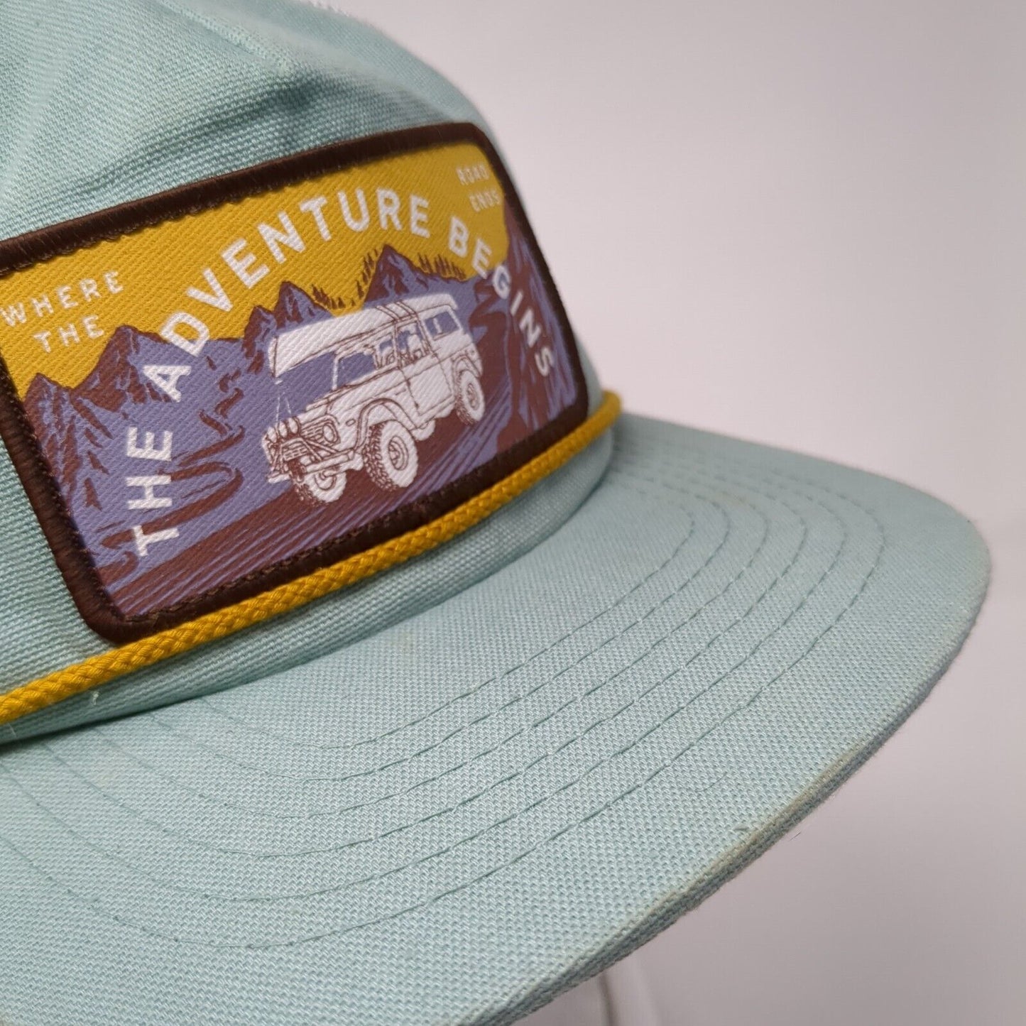 Adventure Begins Where The Road End Snapback Trucker Hat Green OS Mesh Back Rope