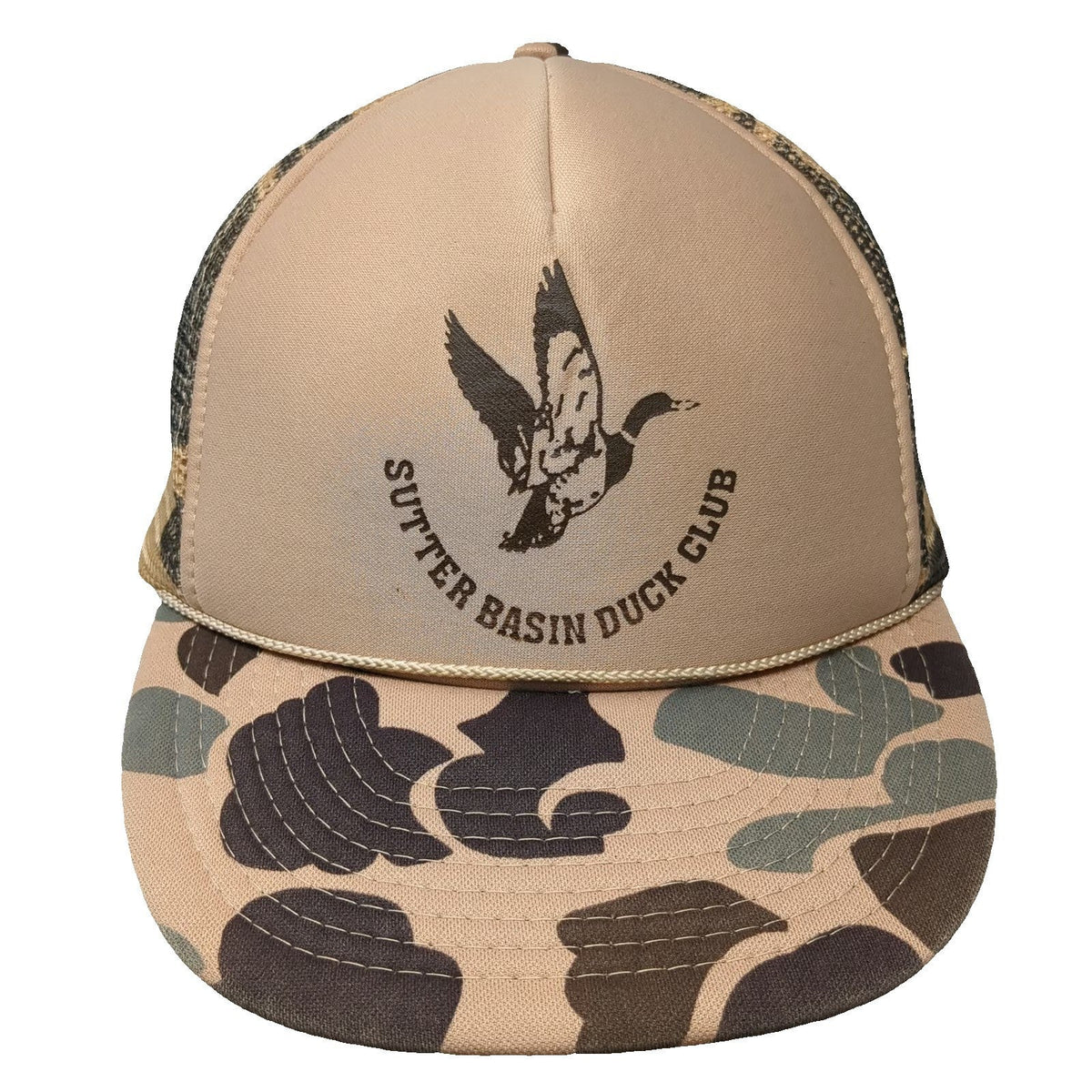 Otto Trucker Hat Beige Brown Green One Size Camo Snapback Rope Mesh Duck Club