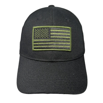 American Flag Strapback Hat Black One Size Patch Adjustable 6 Panel