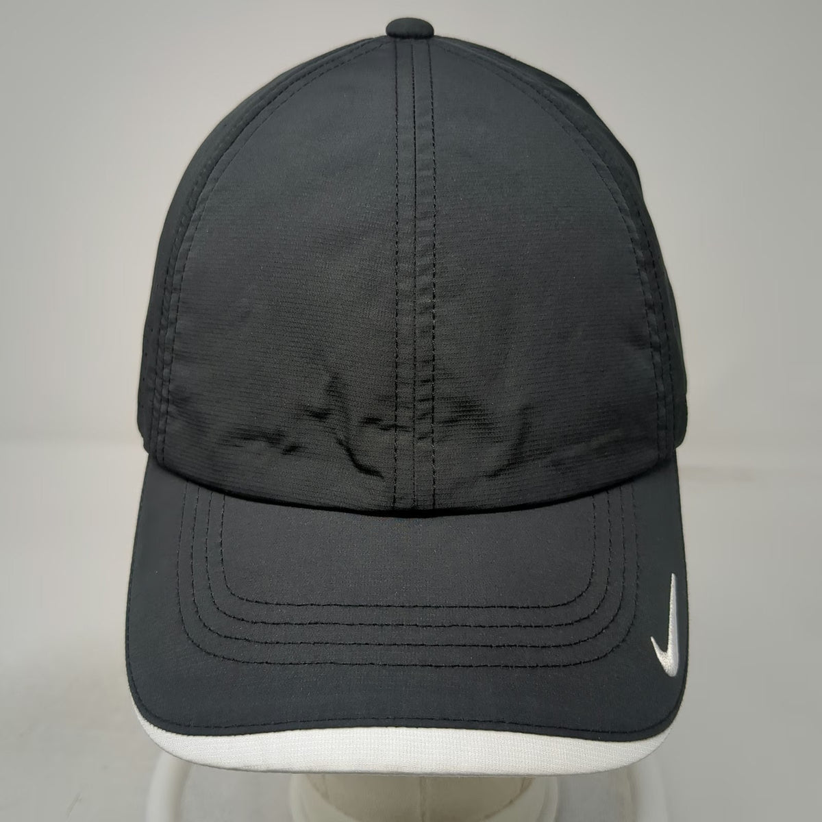Nike Baseball Cap Black L Dri-FIT Perforated Running Hat Strapback Curved Bill