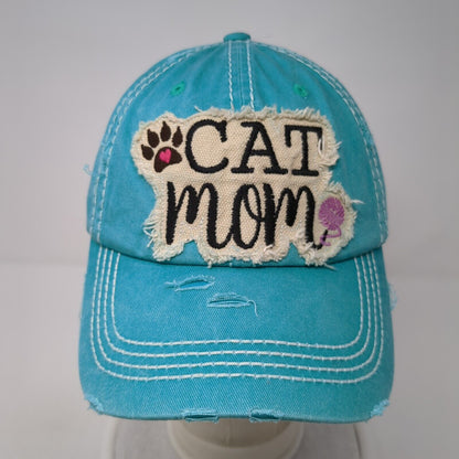 Cat Mom Strapback Hat Blue OS Adjustable Embroidered Distressed KB ETHOS Vintage