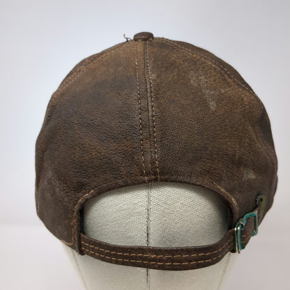 Baseball Cap Brown One Size Leather Strapback Made in USA Distressed Plain Hat