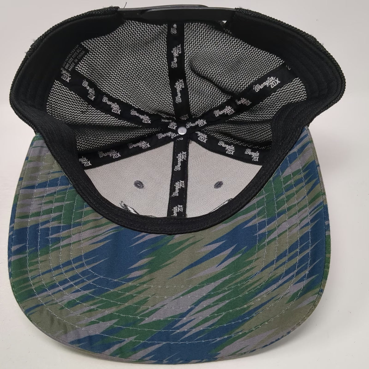 Wrangler 20X Trucker Hat Blue Camo One Size Mesh Snapback Tiger Stripe Western