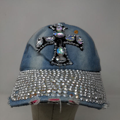 Unbranded Women's Slideback Hat Blue Western Rhinestones Cross Accents