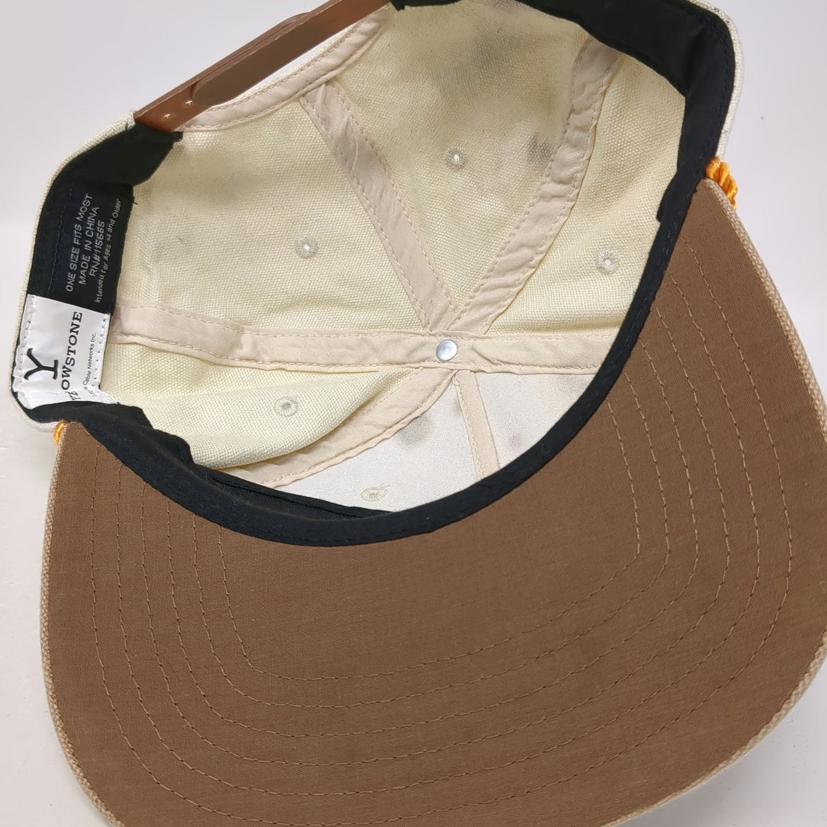 Yellowstone 5 Panel Hat Beige Brown One Size Snapback Braided Rope Cowboy Logo