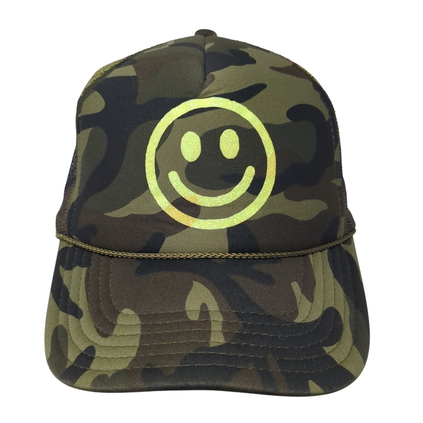 Smiley Face Snapback Trucker Hat Multicolor One Size Adjustable Mesh Back Otto