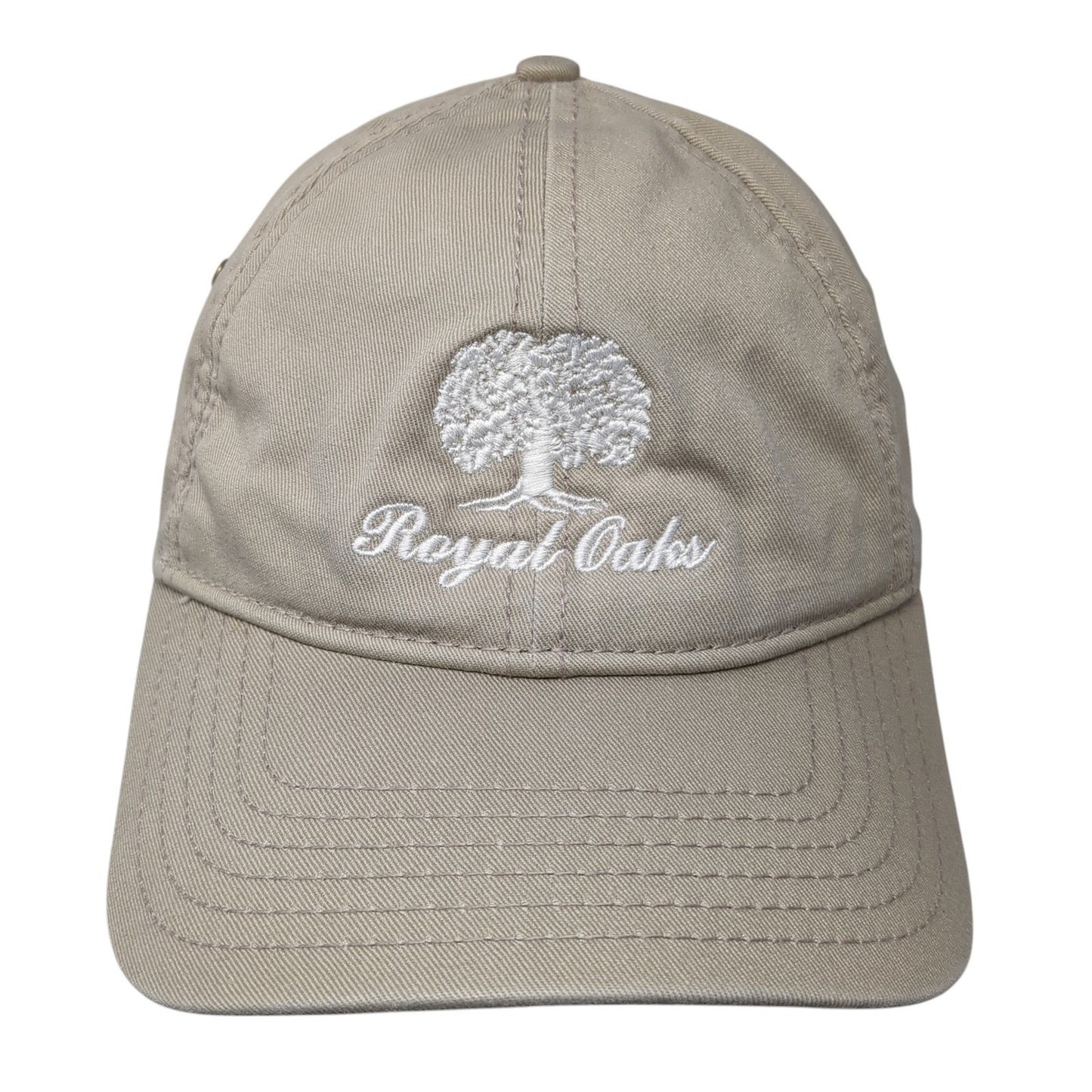 Royal Oaks Slideback Baseball Cap Brown One Size Adjustable Embroidered Ivory