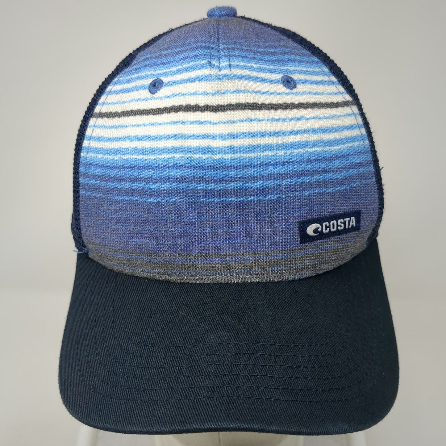 Costa Del Mar Trucker Hat Blue One Size Snapback Mesh Back Striped Fishing Hat