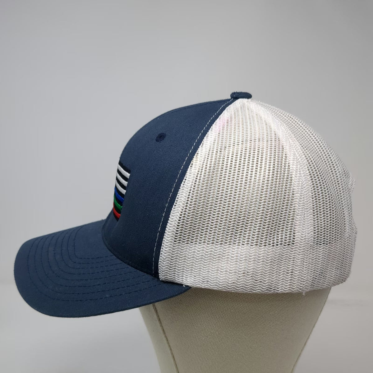 Yupoong Trucker Hat Blue White One Size First Responder Flag Mesh Snapback Patch