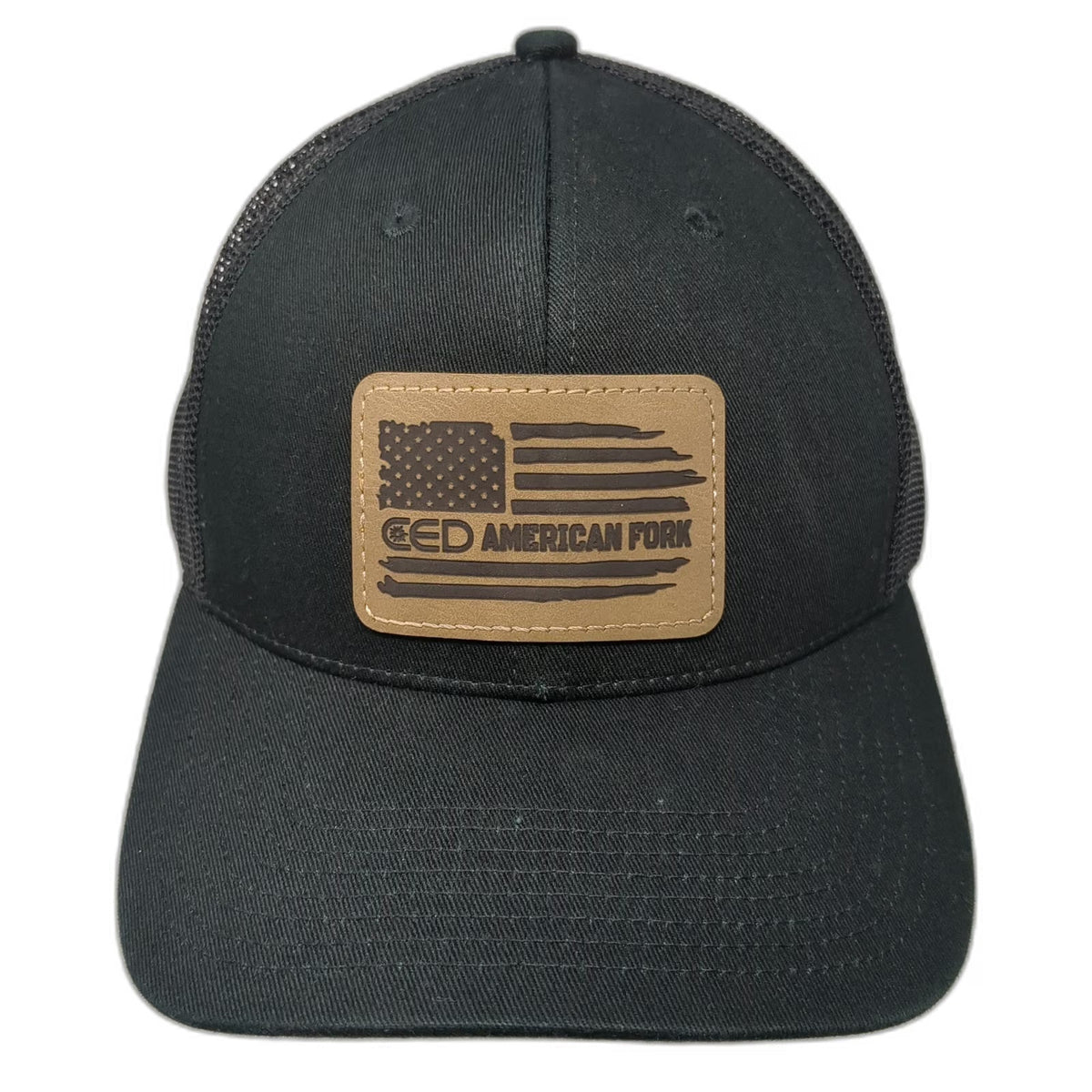 Outdoor Cap Trucker Hat Black One Size American Flag Leather Patch Snapback Hat