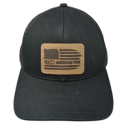 Outdoor Cap Trucker Hat Black One Size American Flag Leather Patch Snapback Hat