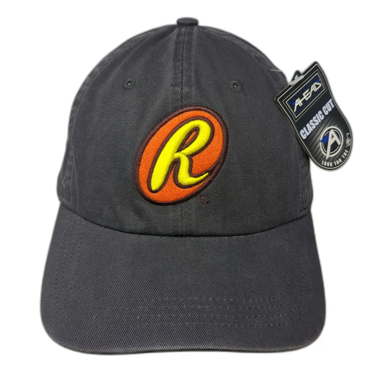 Ahead Baseball Cap Gray One Size Adjustable Strap Curved Brim R Logo Cotton Hat