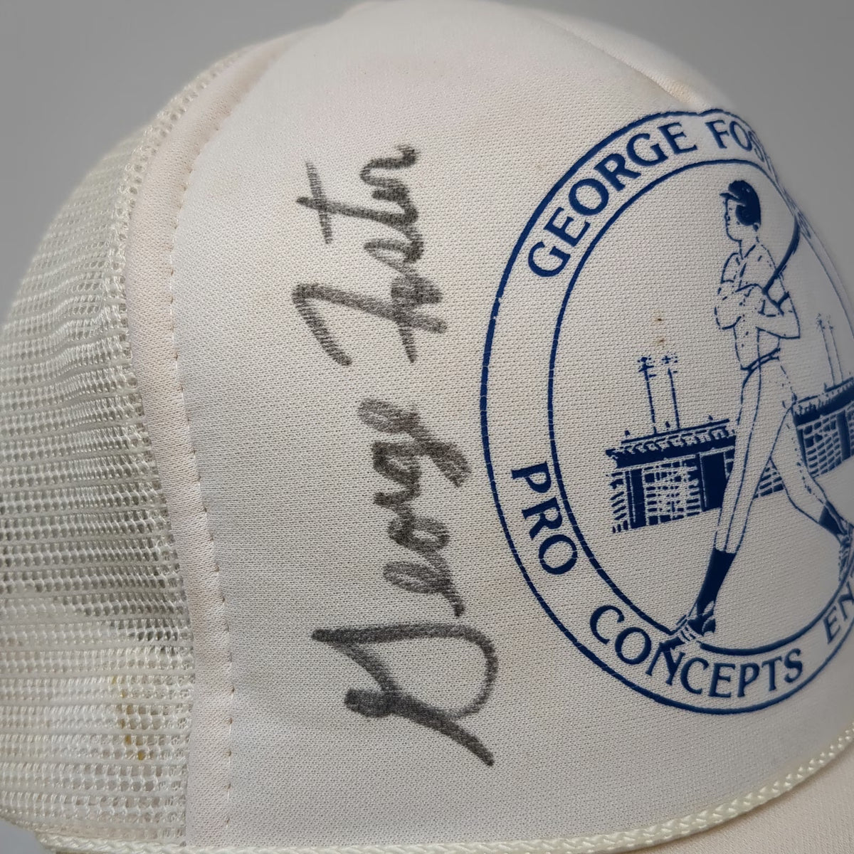 Cap Traffic Trucker Hat White One Size George Foster Signed Mesh Back Snapback