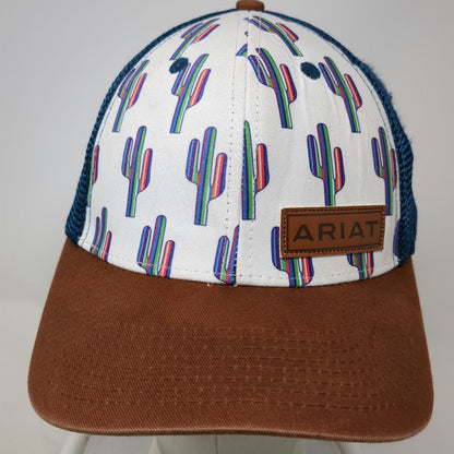 Ariat Trucker Hat Blue White Brown One Size Cactus Print Mesh Leather Patch