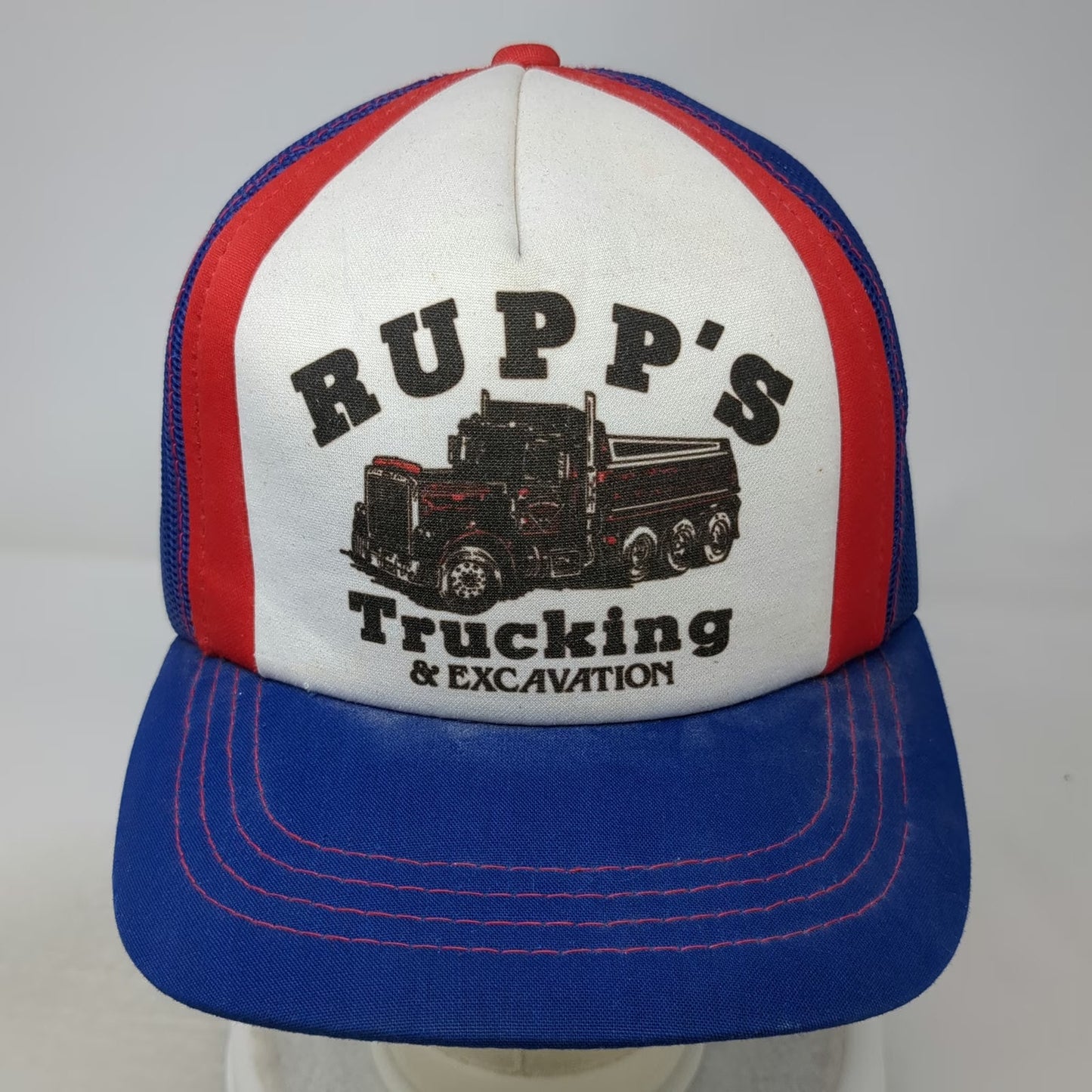 Young An Trucker Hat Blue Vintage Rupp's Trucking Excavation Mesh Snapback Logo