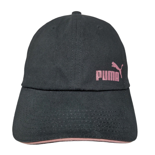 Puma Slideback Hat Black OSFA Adjustable Pink Logo Vent Holes 6 Panel