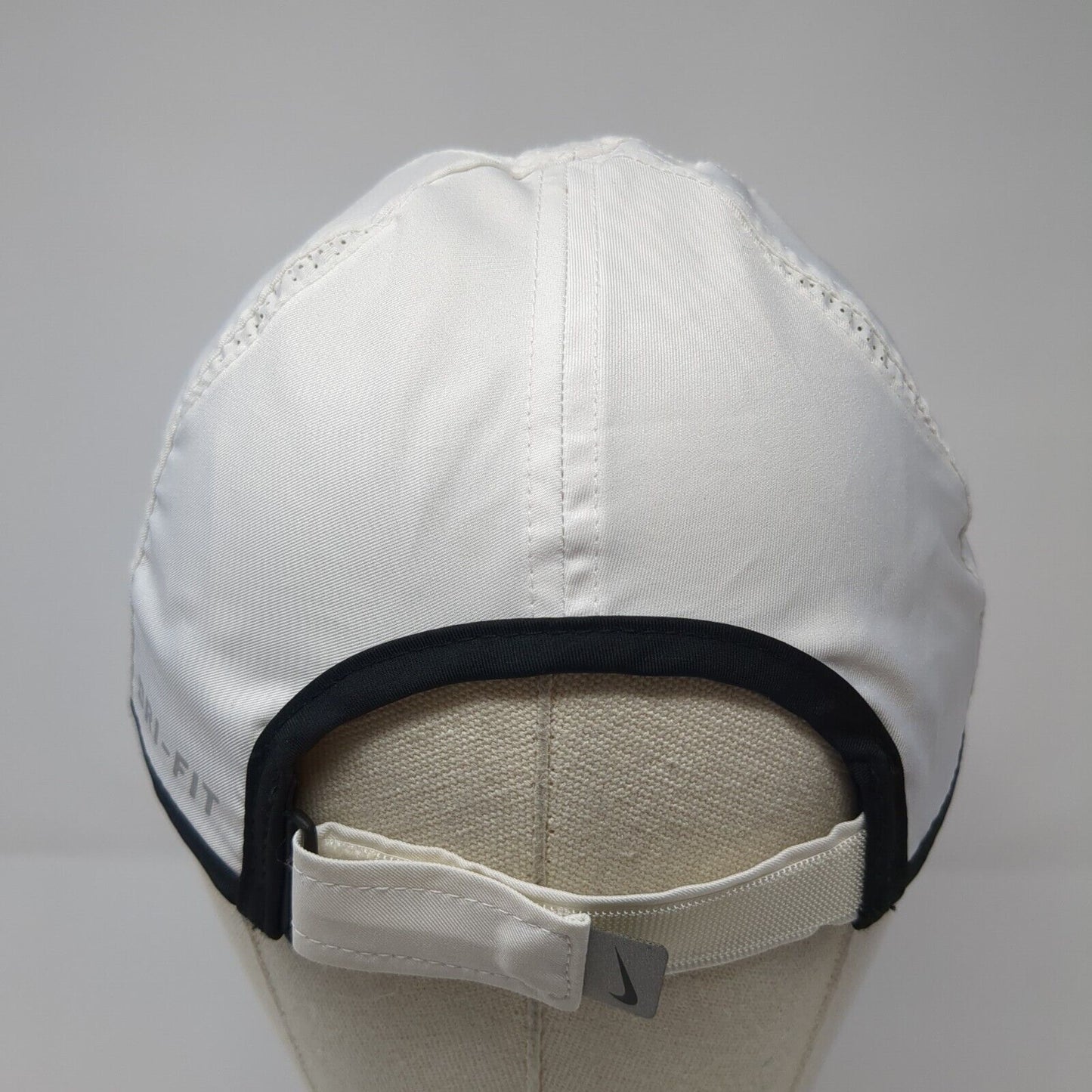 Nike Strapback Hat White One Size Black Trim Featherlight Dri-Fit
