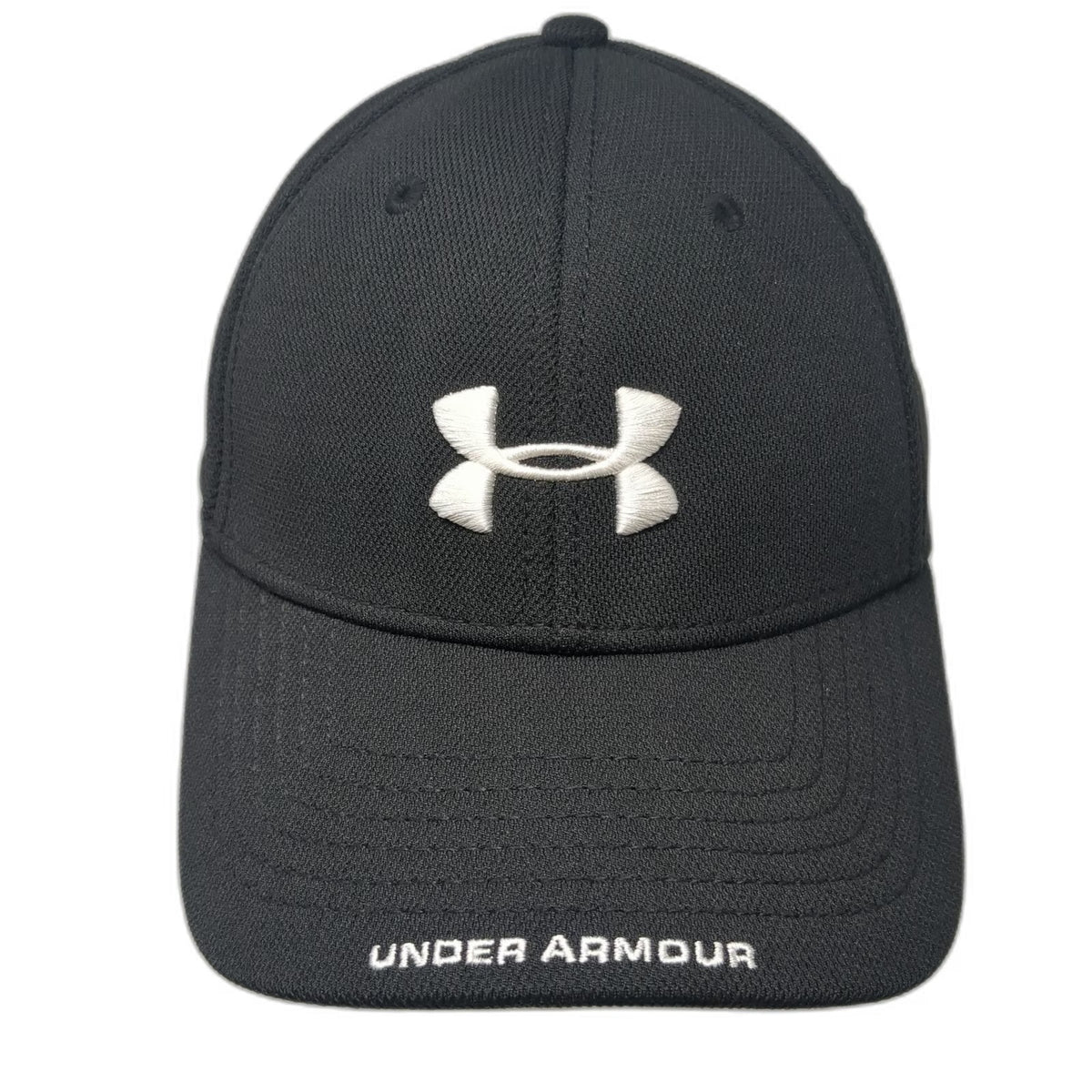Under Armour Baseball Cap Black Size M Logo Curved Brim Stretch Fit HeatGear Hat