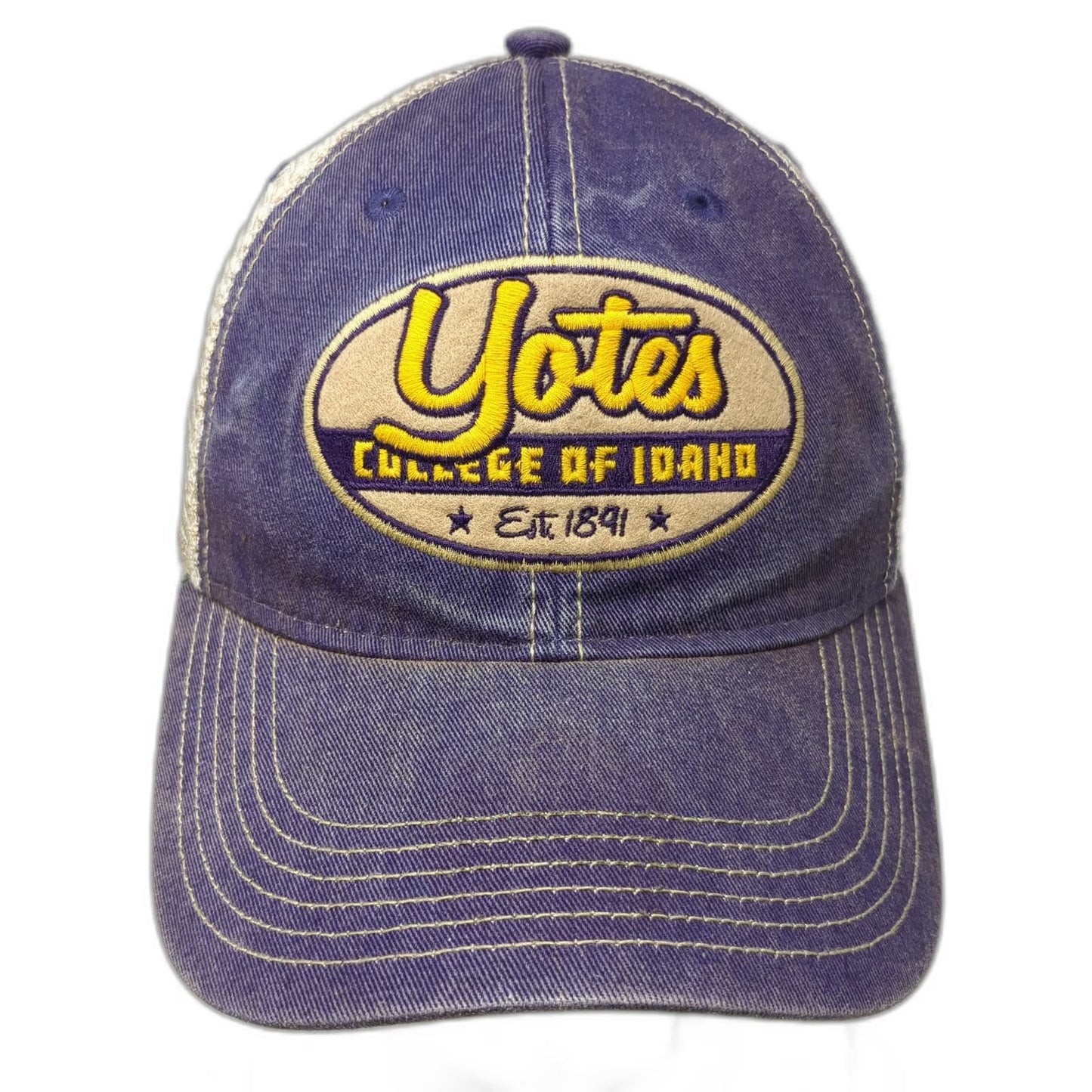 College of Idaho Yotes Legacy Trucker Hat Purple One Size Mesh Snapback NCAA Hat