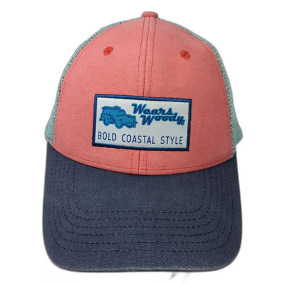 Wears Woody Trucker Hat Pink Blue One Size Mesh Snapback Coastal Beach Wagon