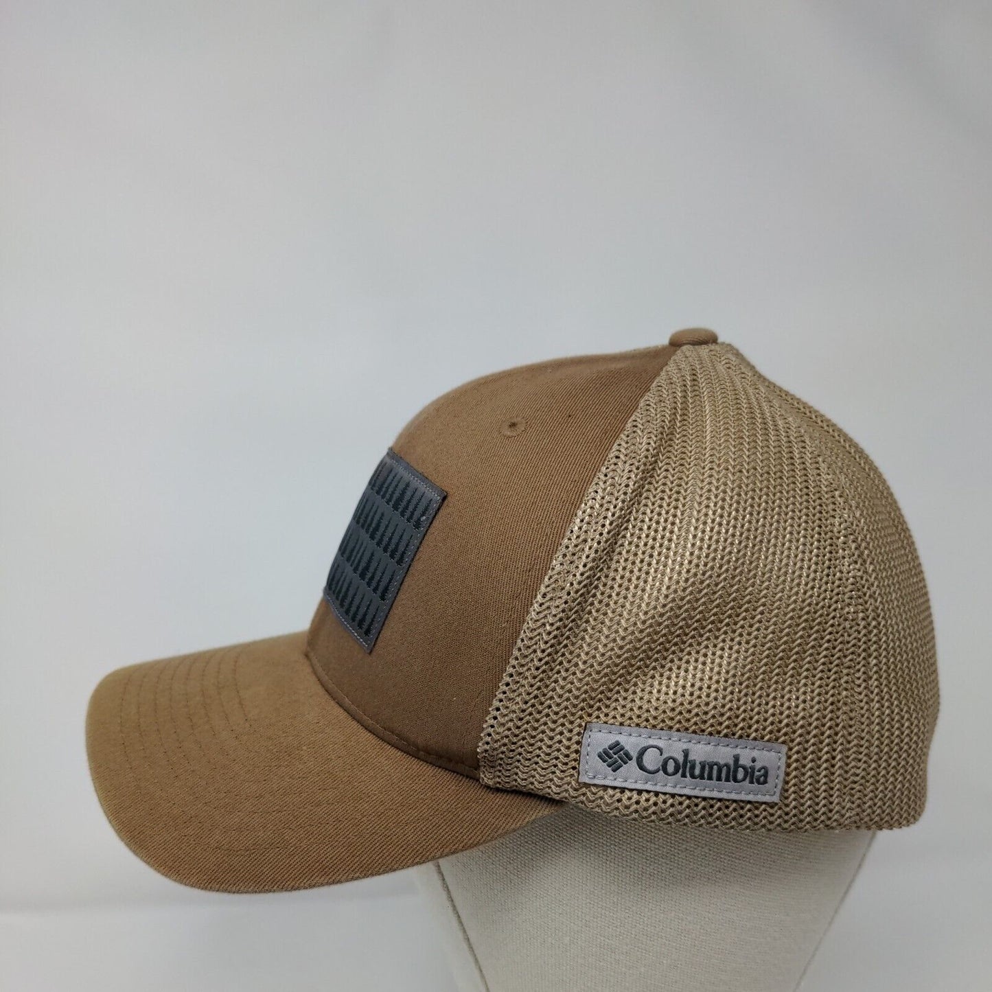Columbia Tree Flag Fitted Mesh Back Trucker Hat Tan One Size Flexfit