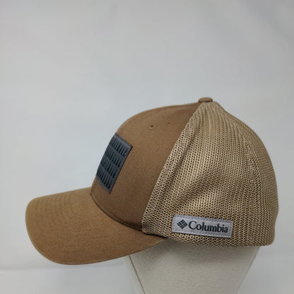 Columbia Tree Flag Fitted Mesh Back Trucker Hat Tan One Size Flexfit