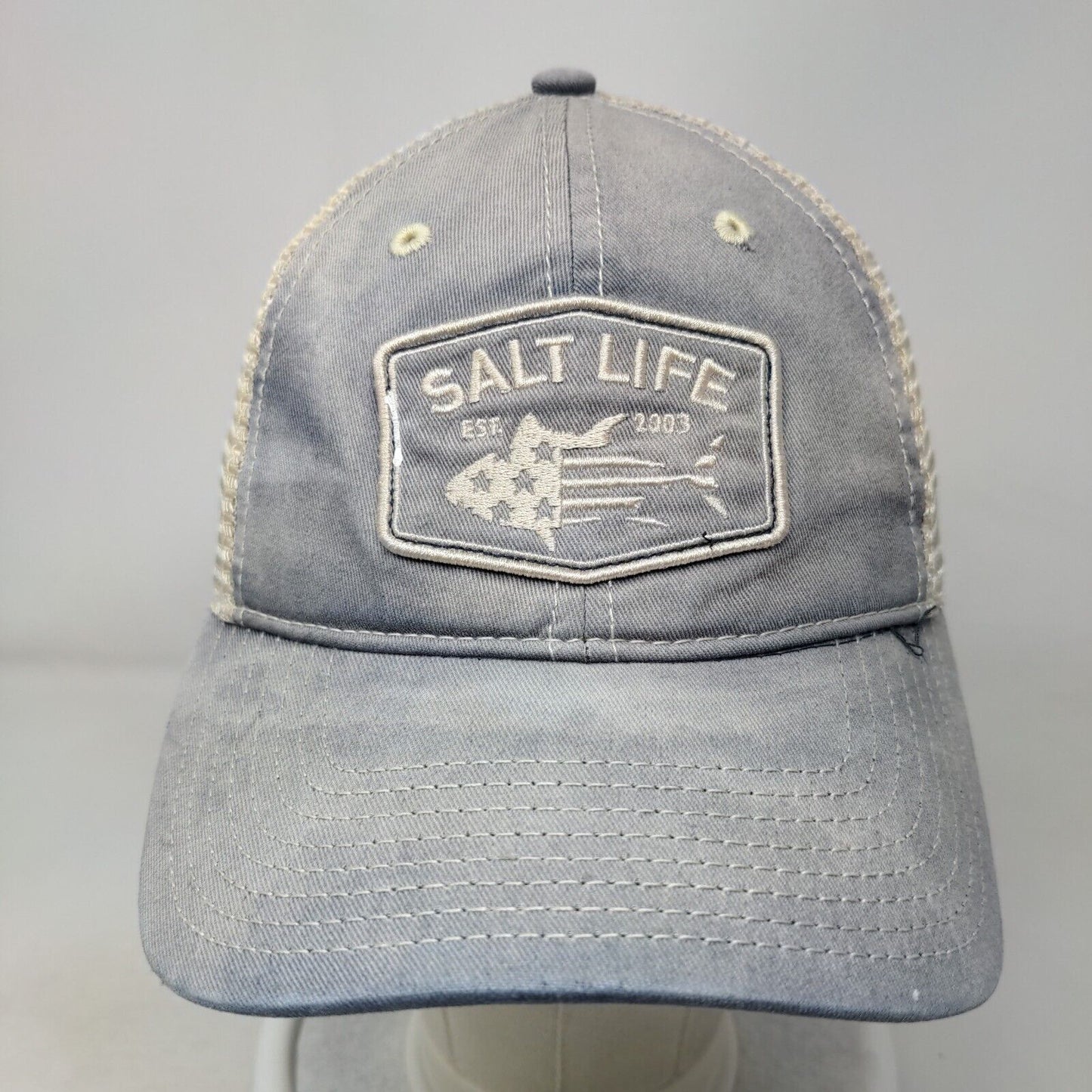 Salt Life Est. 2003 Snapback Trucker Hat Blue OSFM Embroidered Mesh Back 6 Panel