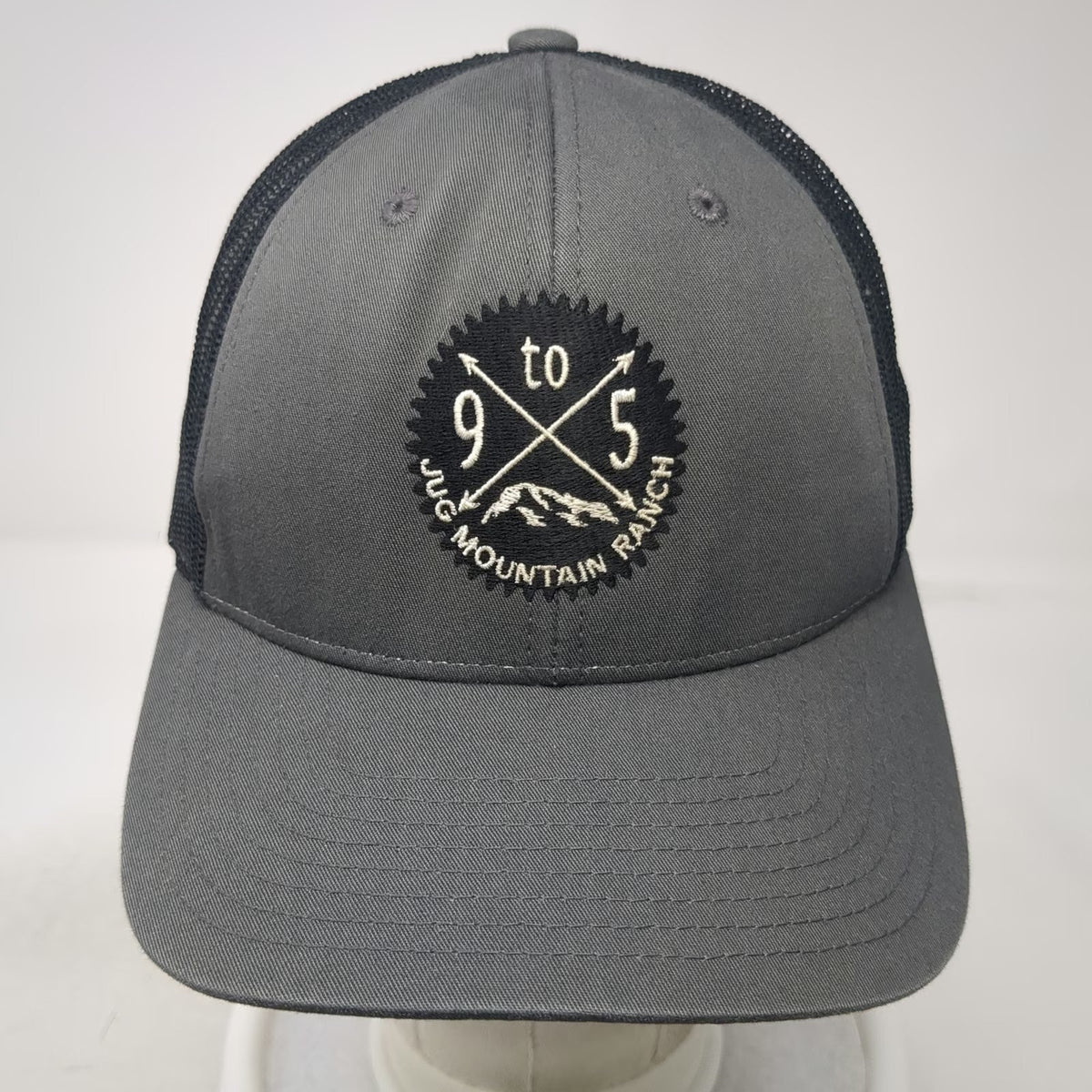 Richardson Trucker Hat Gray L Jug Mountain Ranch 9 to 5 Patch Mesh Back Snapback