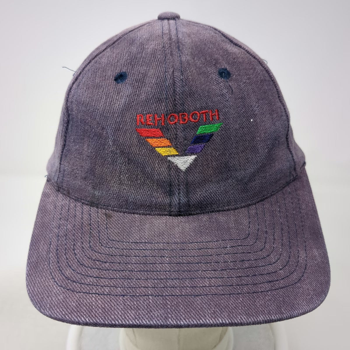 zkapz Baseball Cap Blue One Size Rehoboth Rainbow Leather Strap Slideback hat