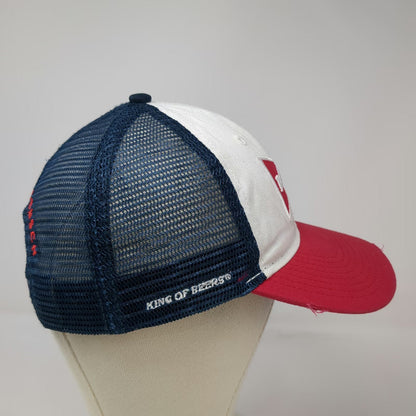 H3 Headwear Budweiser Trucker Hat White Red Blue One Size Distressed Mesh Logo
