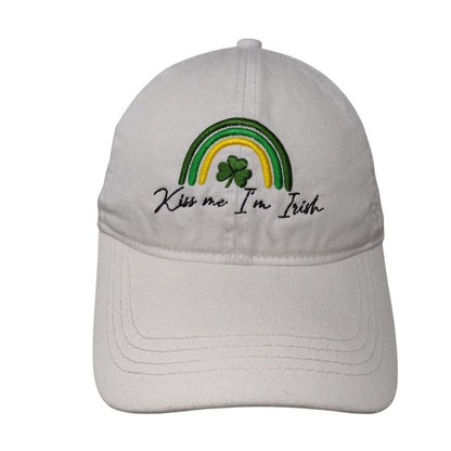 Kiss Me I'm Irish Slideback Hat White OSFM Embroidered Clover David and Young
