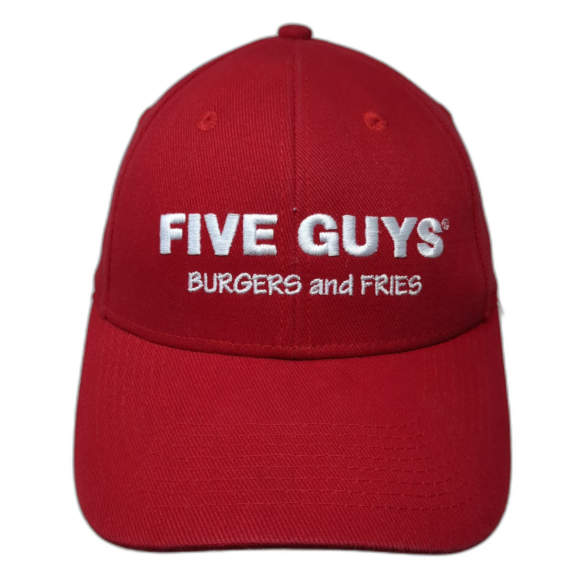 Five Guys Baseball Cap Red One Size Strapback Cotton Embroidered Logo Hat