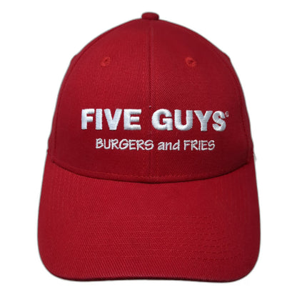 Five Guys Baseball Cap Red One Size Strapback Cotton Embroidered Logo Hat