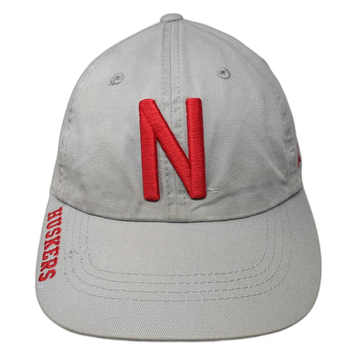 Nebraska Cornhuskers NCAA Russell Gray One Size Hat N Logo Brim Text Slideback