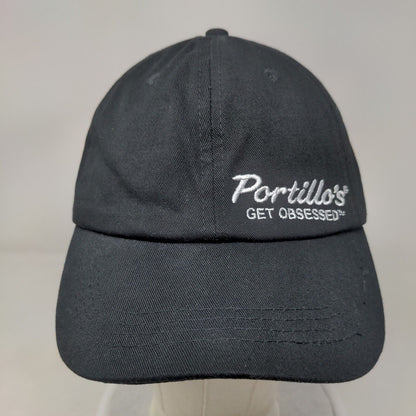 Portillos Slideback Hat Black Embroidered Employee Uniform Logo Adjustable