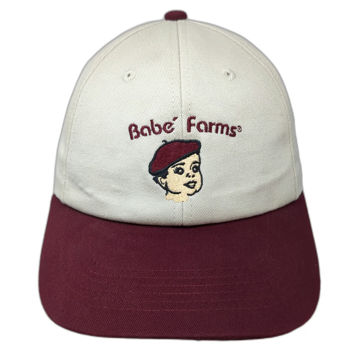 Trend Snapback Hat Beige Red One Size Two Tone Babe Farms Made in USA Graphic