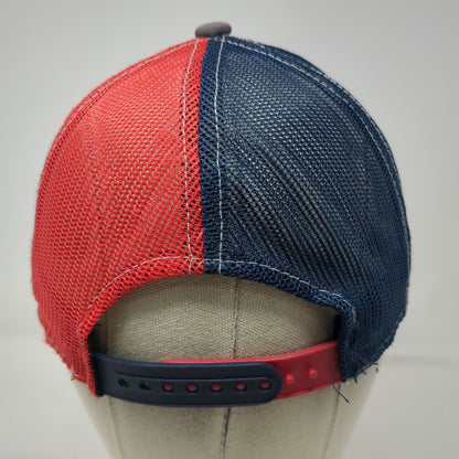 Outdoor Cap Trucker Hat Gray Red Blue One Size USA Split Mesh Back Snapback