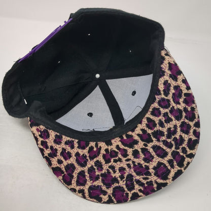 Snapback Hat Black Purple One Size Leopard Print Brim Tail Boot Graphic Patch