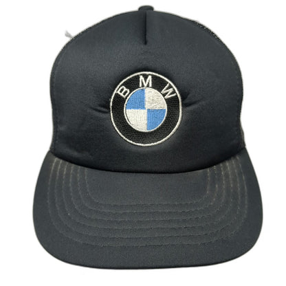 BMW Trucker Hat Black Vintage Mesh Back Foam Front Snapback Embroidered Logo