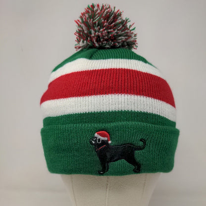 '47 Brand Men's Knit Beanie Hat Cap Green White Striped Embroidered Black Cat