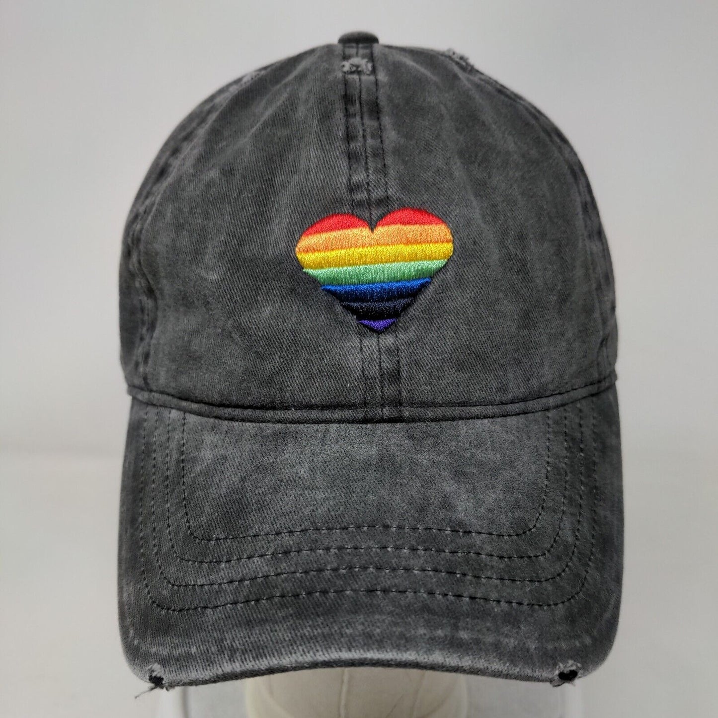 Pride Rainbow Heart Slideback Hat Gray OSFM Embroidered David And Young