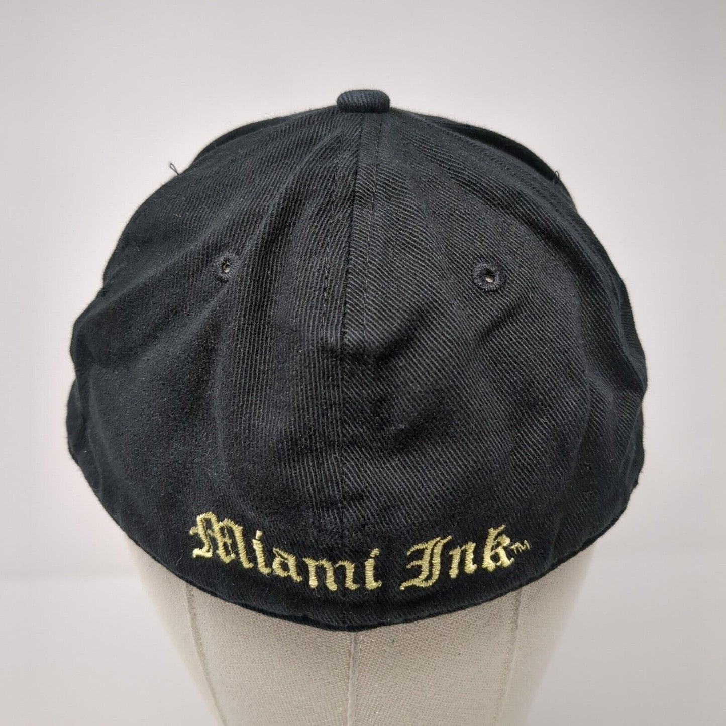 Miami Ink Skull Fitted Hat Black OSFM Embroidered Vent Holes Anoma