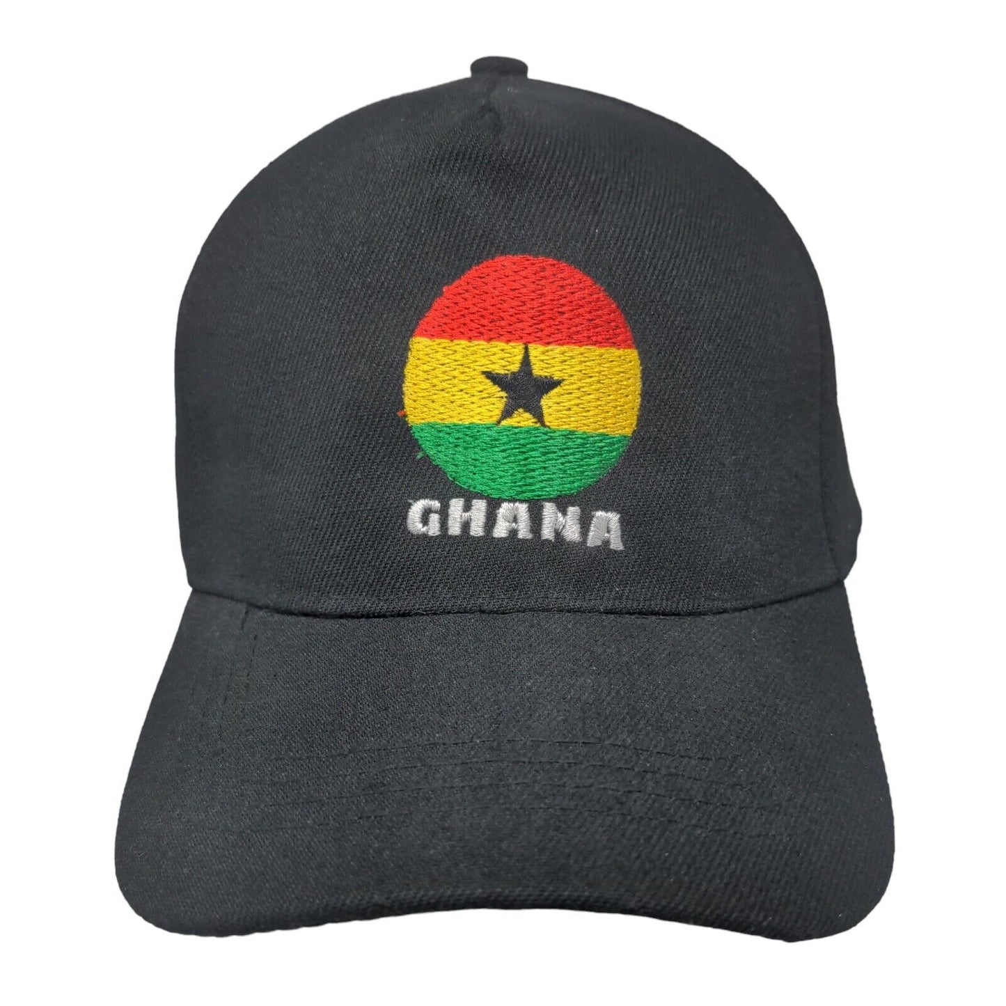 Ghana Flag Strapback Hat Black One Size Embroidered Adjustable Aoykawim