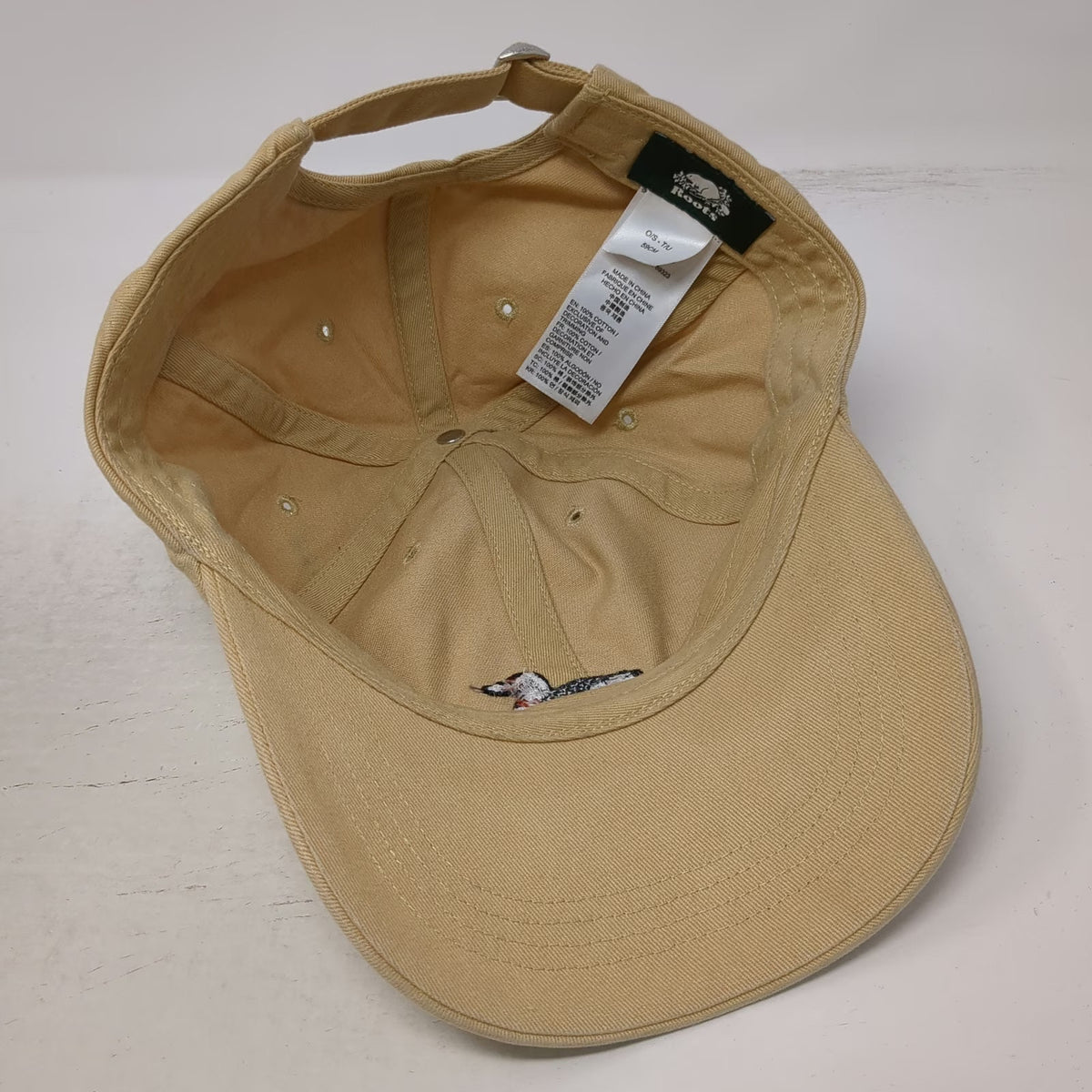 Roots Baseball Cap Beige One Size Embroidered Loon Bird Cotton Slideback Hat