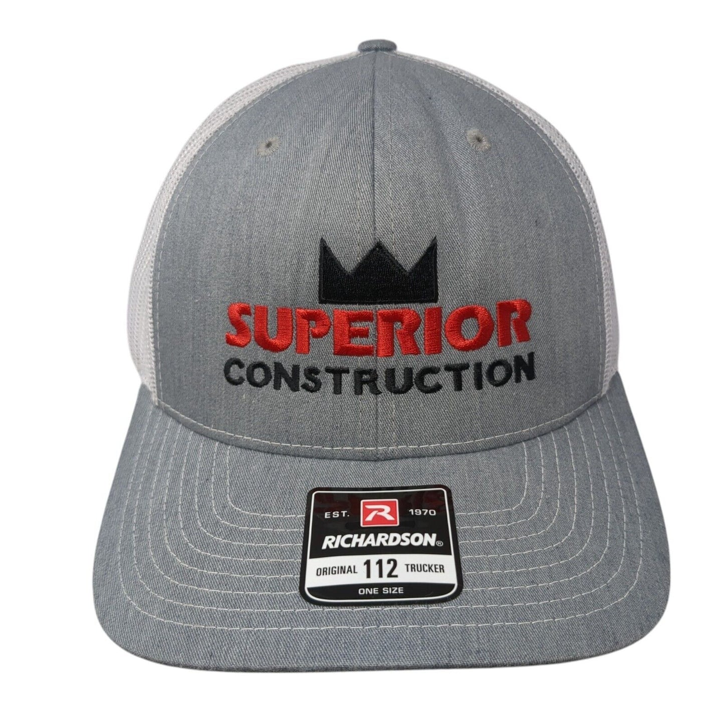 Superior Construction Snapback Trucker Hat Gray OS Adjustable Mesh Richardson
